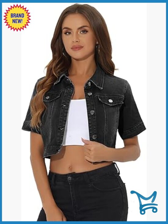 Jackets & Blazers - Short Sleeve Crop Denim Jacket Casual Jean Jacket Women